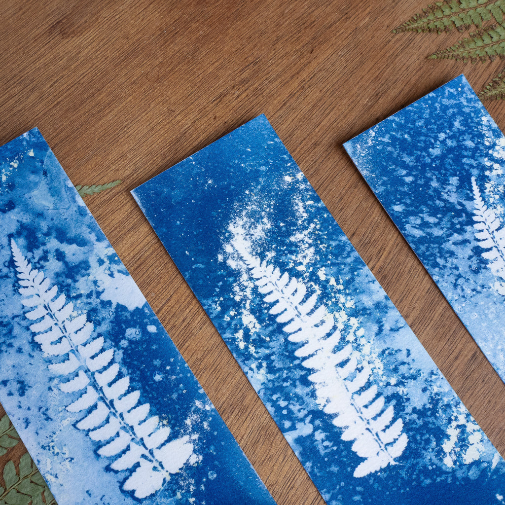 Set de 3 Marques-page 2 - Fougère sur tirage cyanotype humide