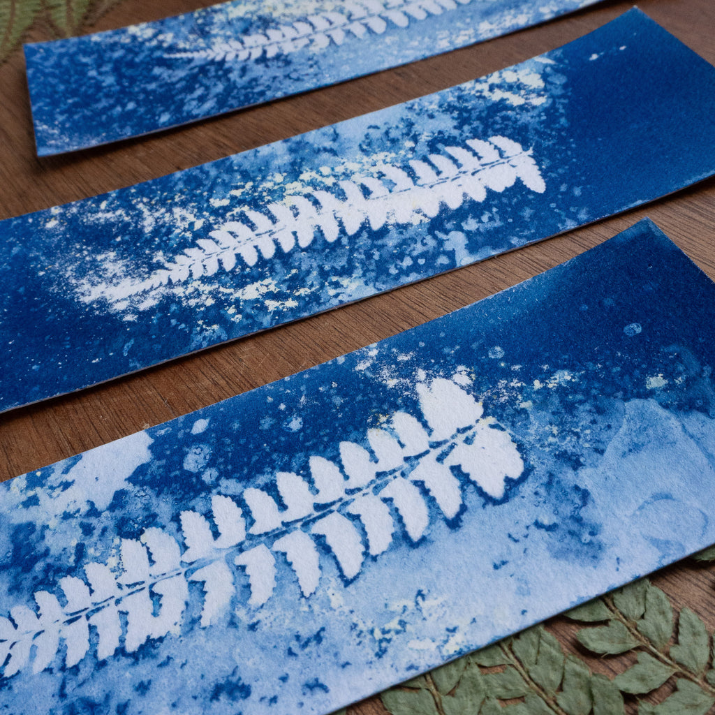 Set de 3 Marques-page 2 - Fougère sur tirage cyanotype humide