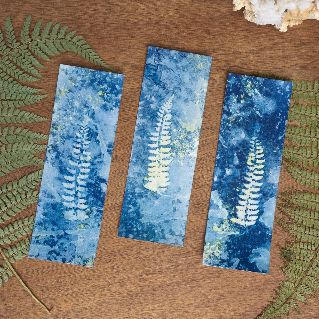 Set de 3 Marques-page 1 - Fougère sur tirage cyanotype humide