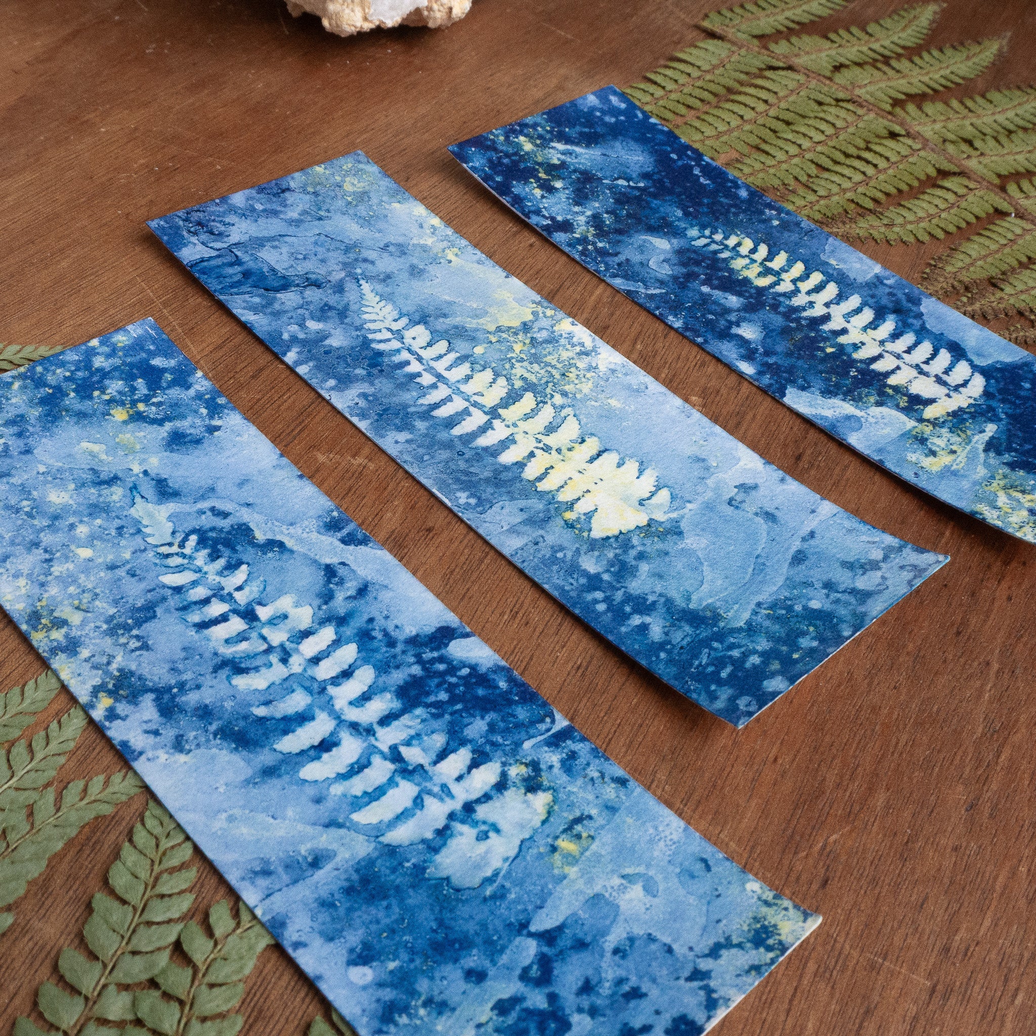 Set de 3 Marques-page 1 - Fougère sur tirage cyanotype humide